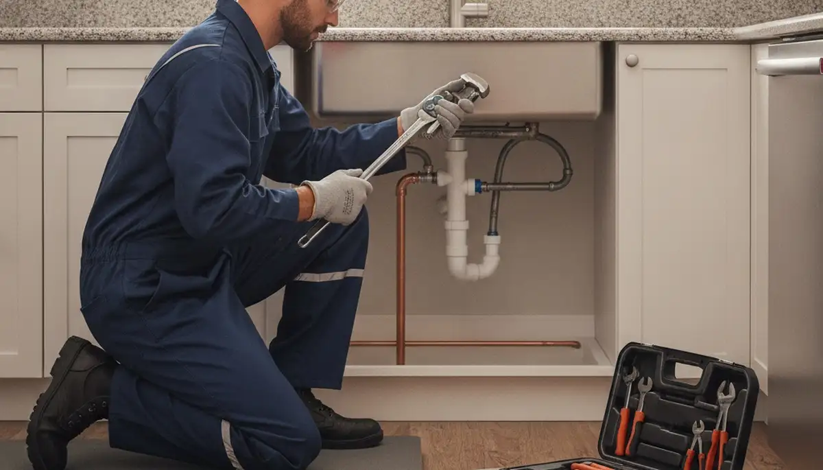 Plumber repairing a Dayton, OH home pipe for fast plumbing repair service