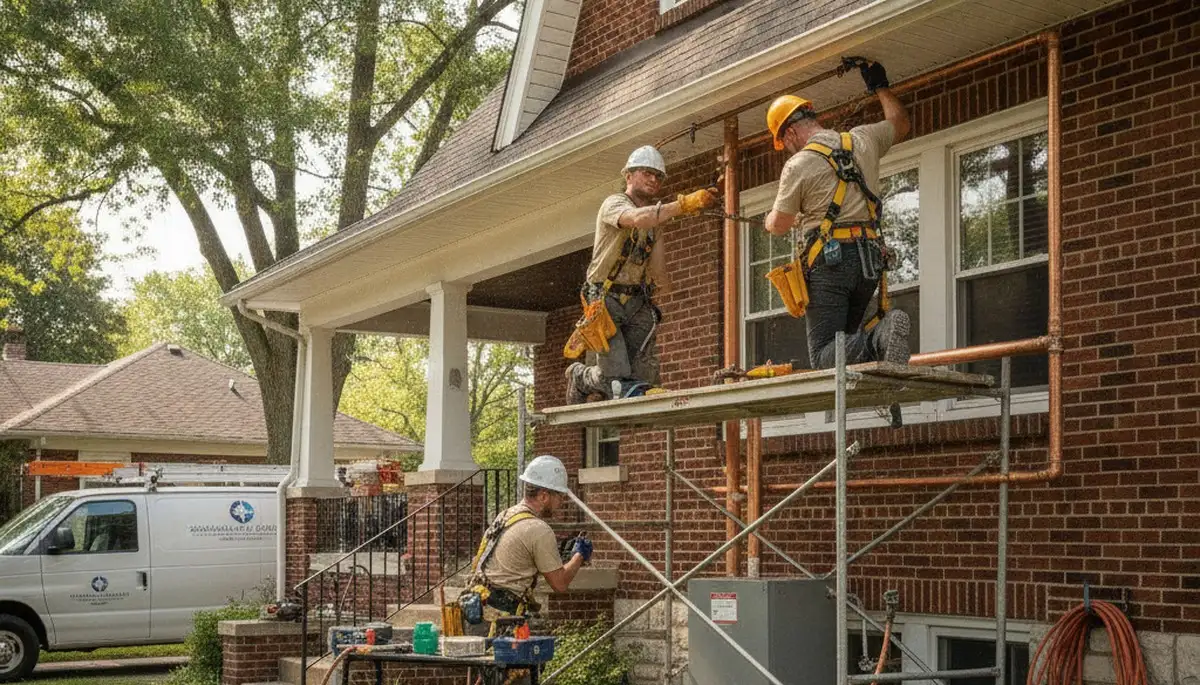 Dayton, OH plumbing repair technician servicing a residential pipe leak