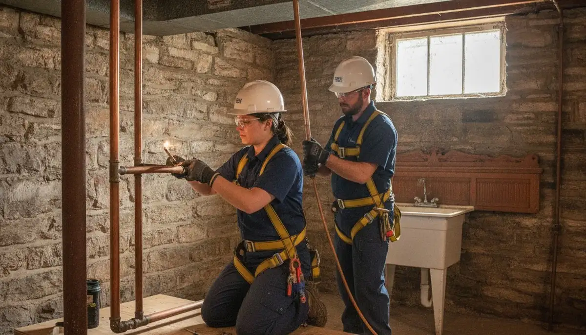 Plumber repairing a pipe in Dayton, OH for local plumbing repair service