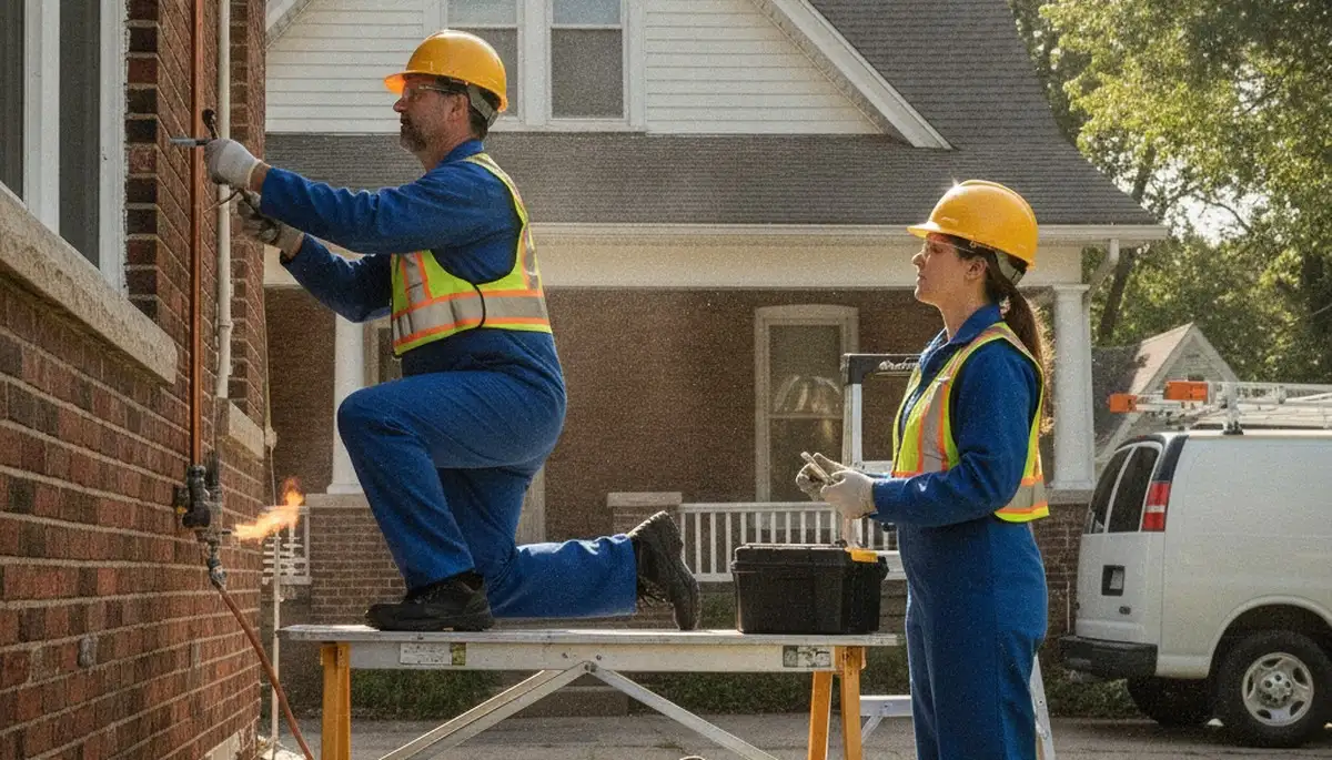 Professional Dayton, OH plumber repairing a residential plumbing leak for emergency service