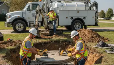 Septic repair service truck for Dayton, OH homes on a plumbing job site