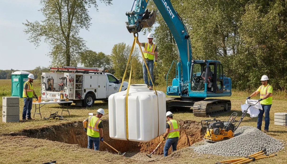 Dayton, OH plumbers installing a septic tank for a residential plumbing service