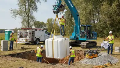 Dayton, OH plumbers installing a septic tank for a residential plumbing service