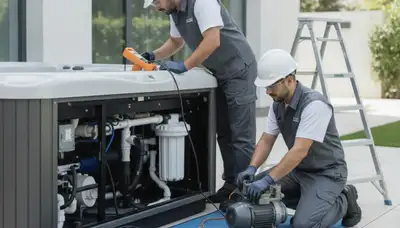 Dayton, OH plumbers repairing a home spa for reliable plumbing service