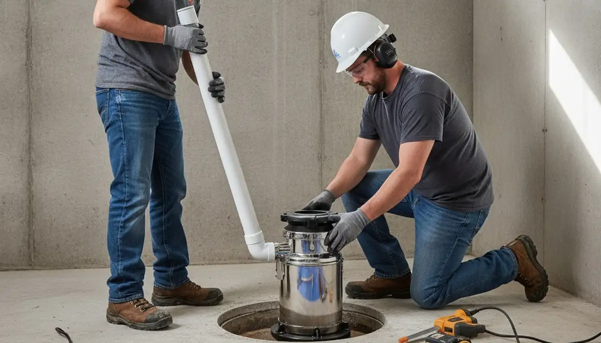 Sump pump installation by Dayton, OH plumbers protecting homes from basement flooding